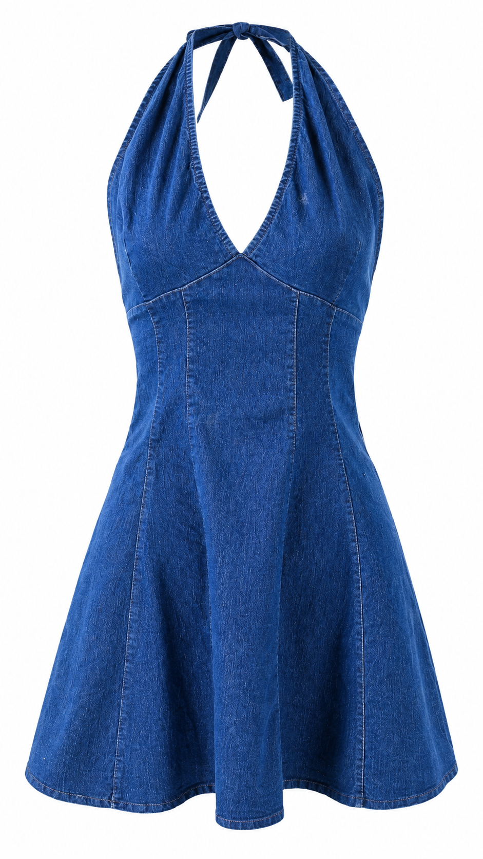 Denim Halter Mini Dress with Plunge V-Neck – 3L