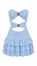 Strapless short dress with tiered skirt