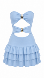 Strapless short dress with tiered skirt