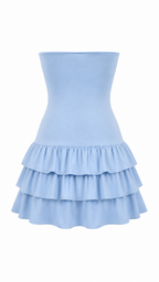 Strapless short dress with tiered skirt