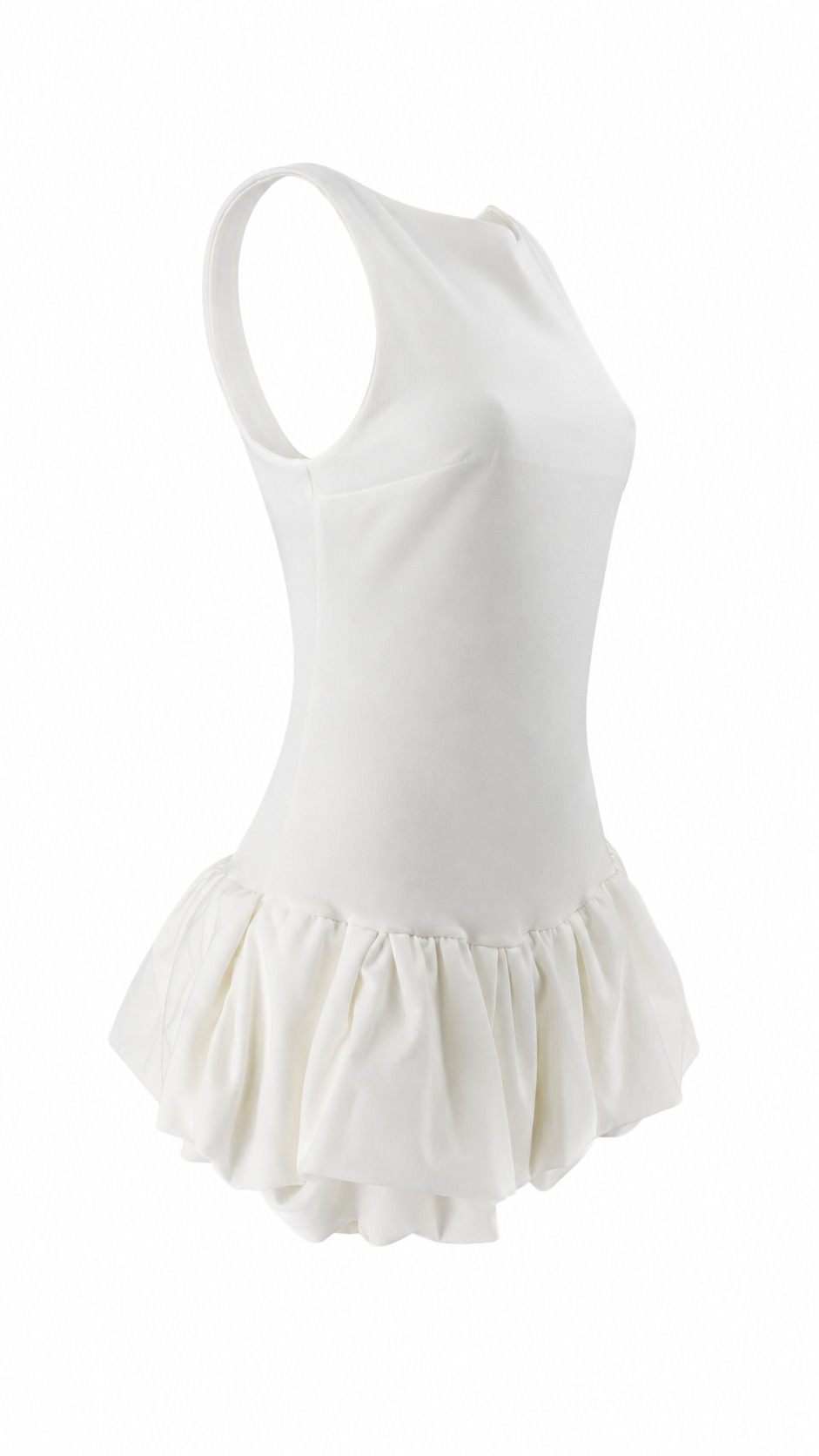 Abito corto smanicato con bubble skirt