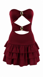 Strapless short dress with tiered skirt