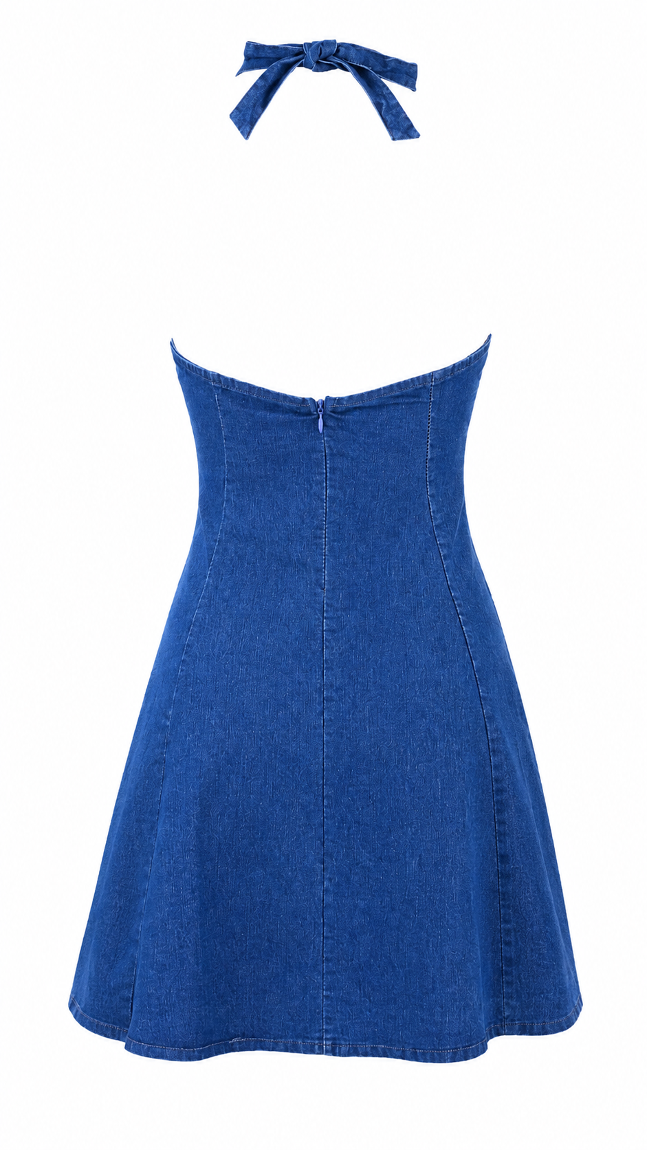 Abito mini denim blu con scollo a V