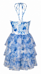 Strapless short dress with tiered skirt