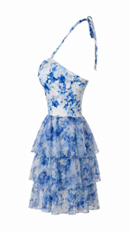 Strapless short dress with tiered skirt