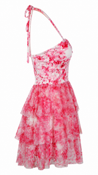 Strapless short dress with tiered skirt
