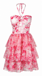 Strapless short dress with tiered skirt