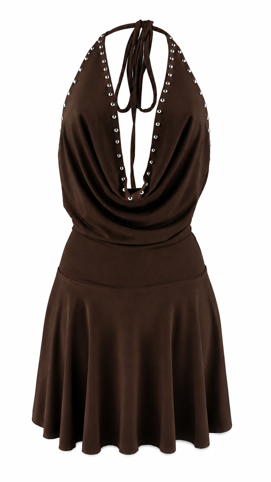 Abito corto con scollo halter e dettagli metallici