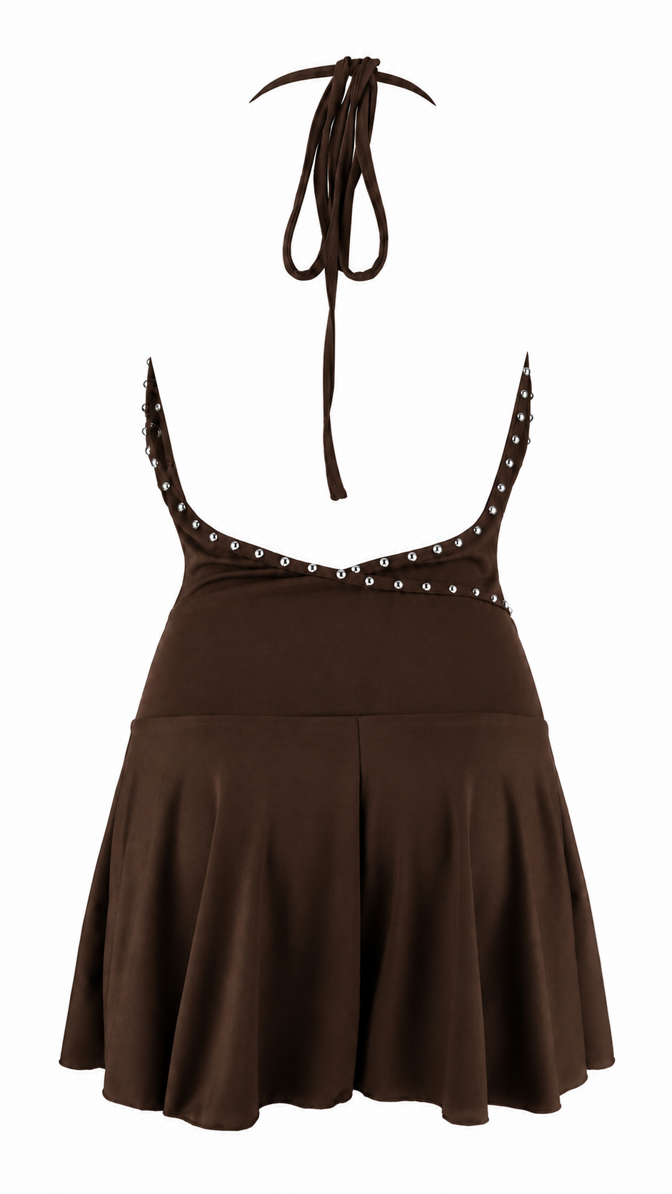 Abito corto con scollo halter e dettagli metallici