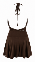 Abito corto con scollo halter e dettagli metallici