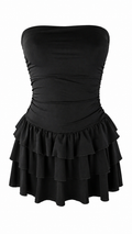 Minivestido palabra de honor con falda de volantes