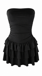 Minivestido palabra de honor con falda de volantes