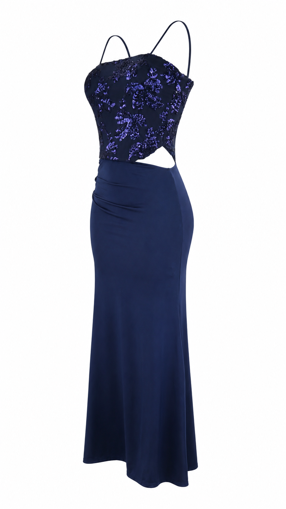 Abito lungo cut-out con corpetto in paillettes