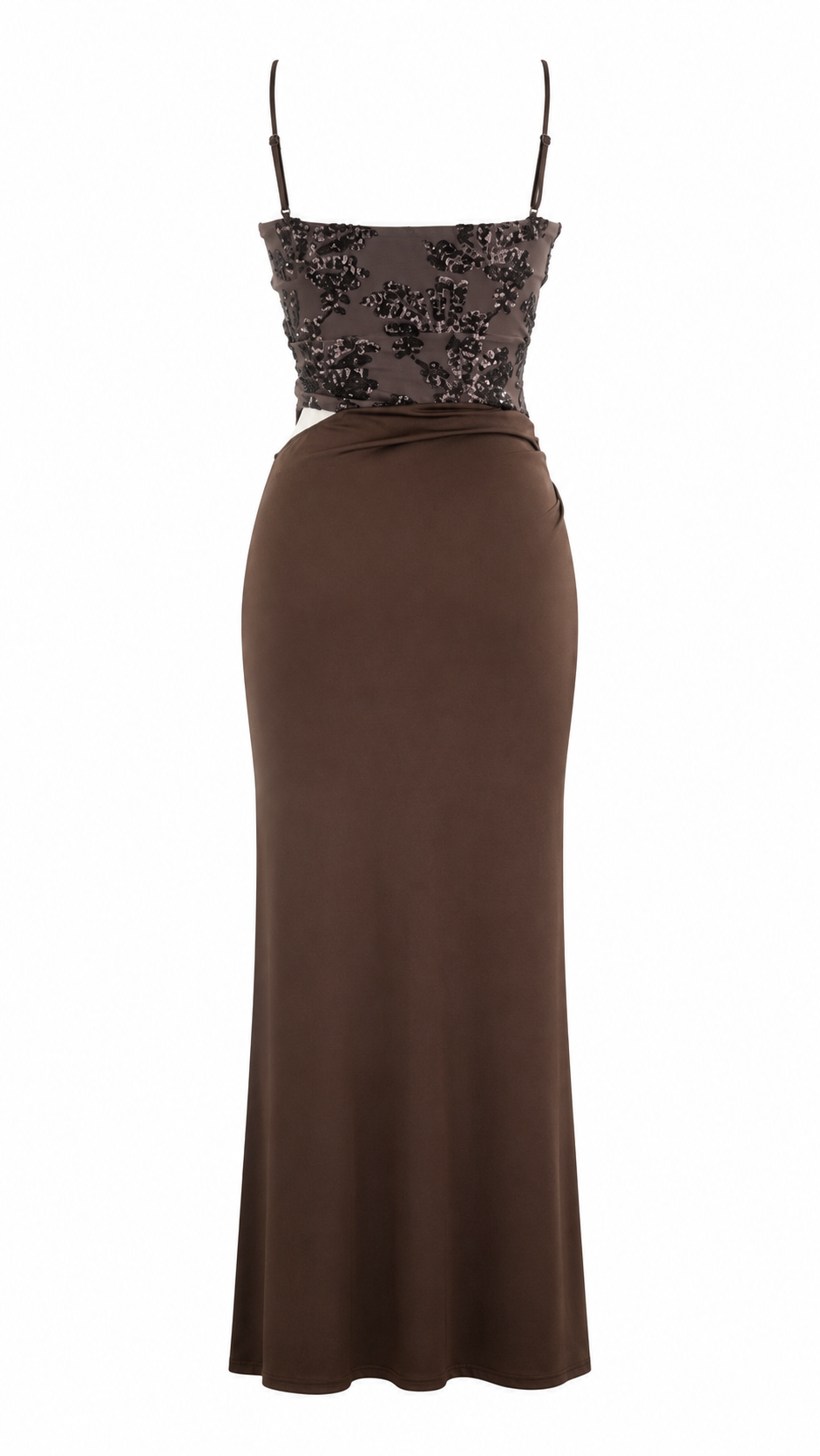 Abito lungo cut-out con corpetto in paillettes