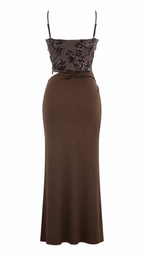 Abito lungo cut-out con corpetto in paillettes
