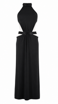 Abito lungo cut-out con collo halter e dettagli in paillettes