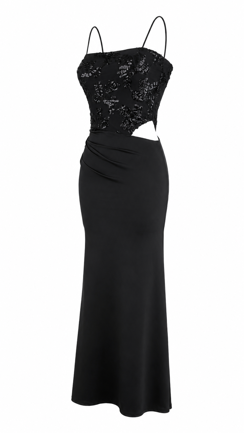 Abito lungo cut-out con corpetto in paillettes