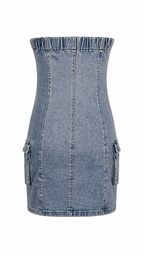 Abito corto a fascia denim con brillantini