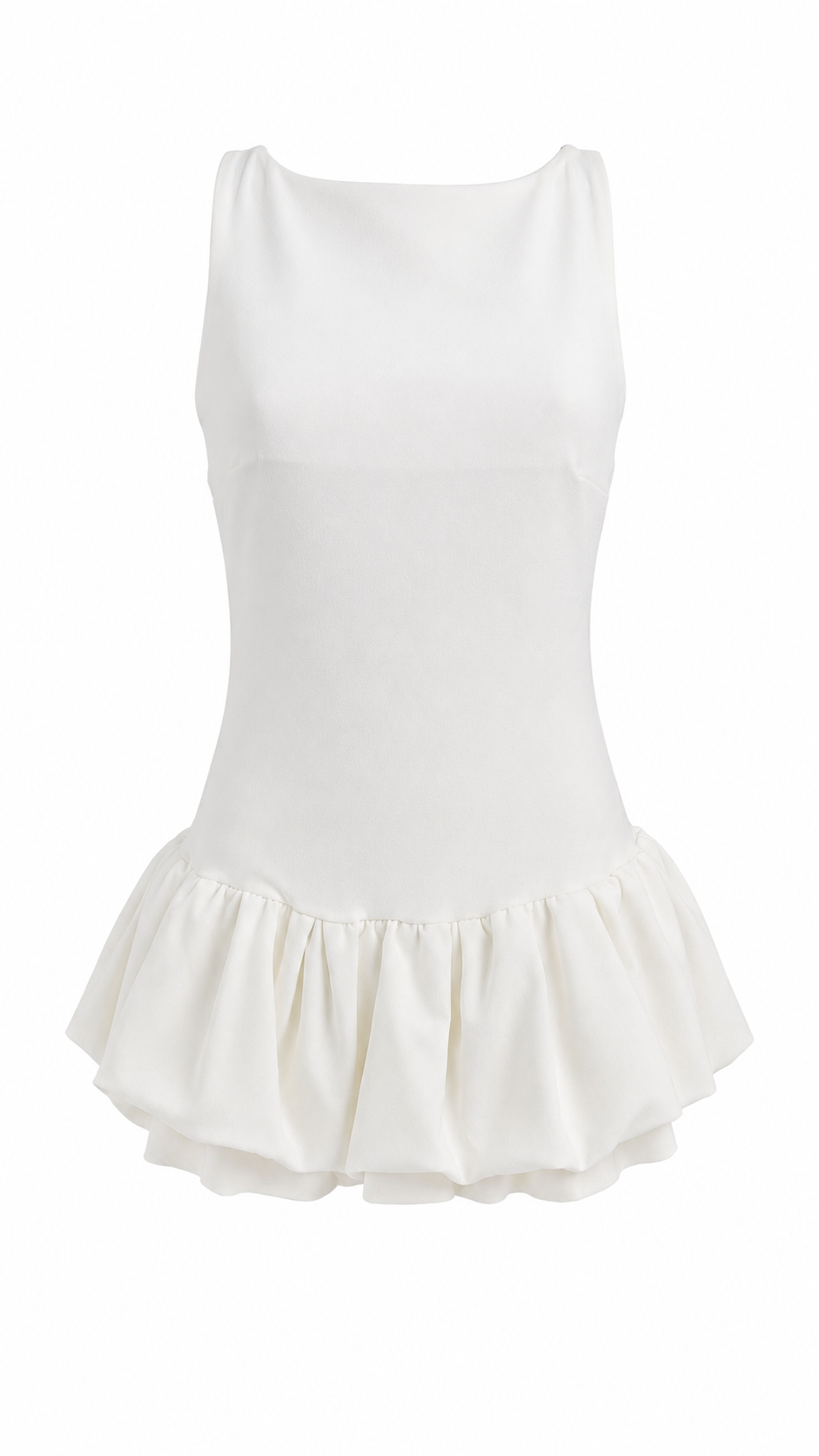 Abito corto smanicato con bubble skirt