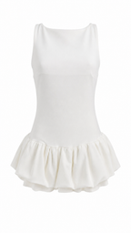 Abito corto smanicato con bubble skirt