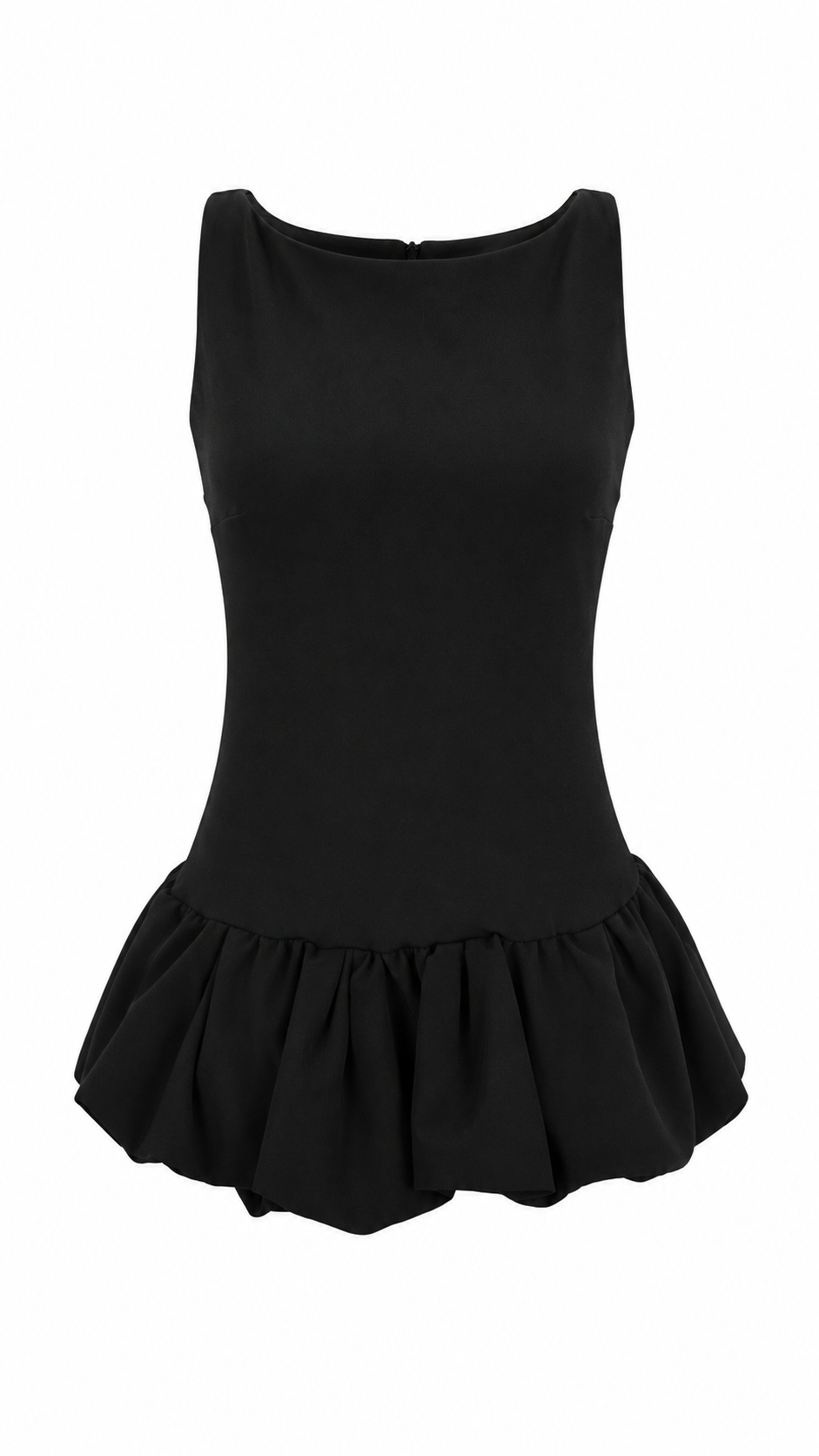 Abito corto smanicato con bubble skirt