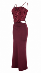 Abito lungo cut-out con corpetto in paillettes