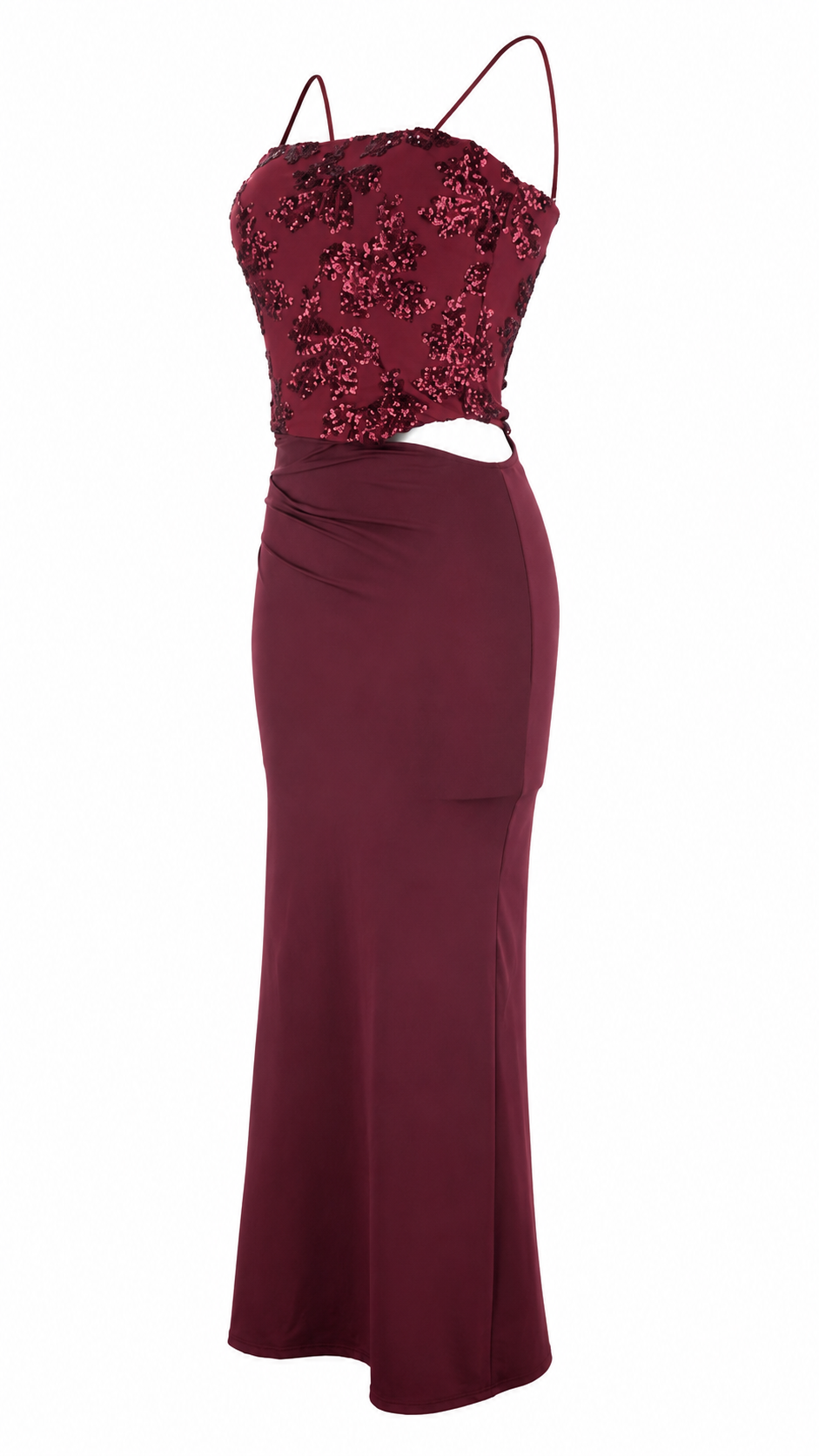 Abito lungo cut-out con corpetto in paillettes