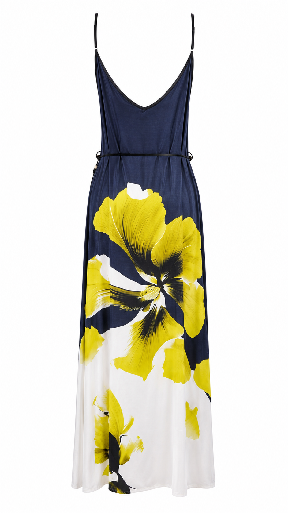 Abito lungo floreale blu navy