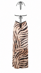 Abito lungo animalier tigrato con cut-out