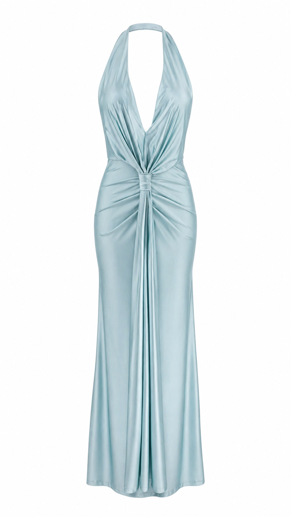 Abito lungo con scollo halter profondo