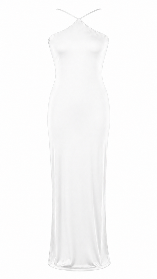Long dress with crossover neckline