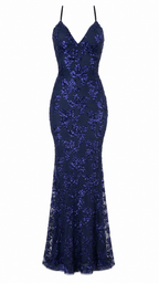 Abito lungo con paillettes fantasia floreali