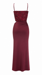 Abito lungo cut-out con corpetto in paillettes