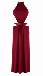 Abito lungo cut-out con collo halter e dettagli in paillettes