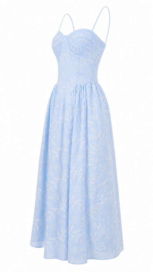 Vestido largo bustier de encaje de guipur