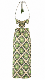 Abito lungo mandala cut-out laterale