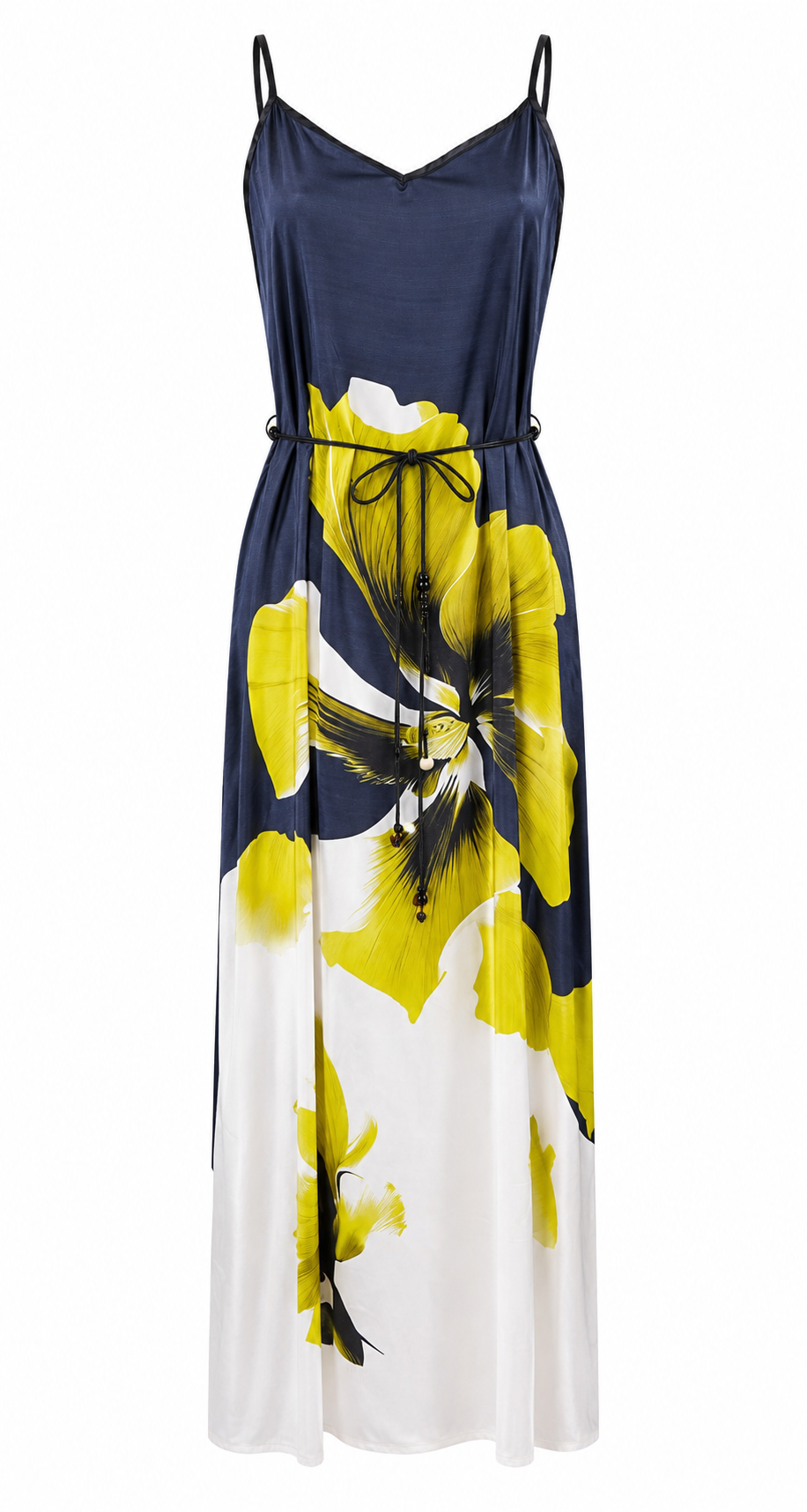 Abito lungo floreale blu navy