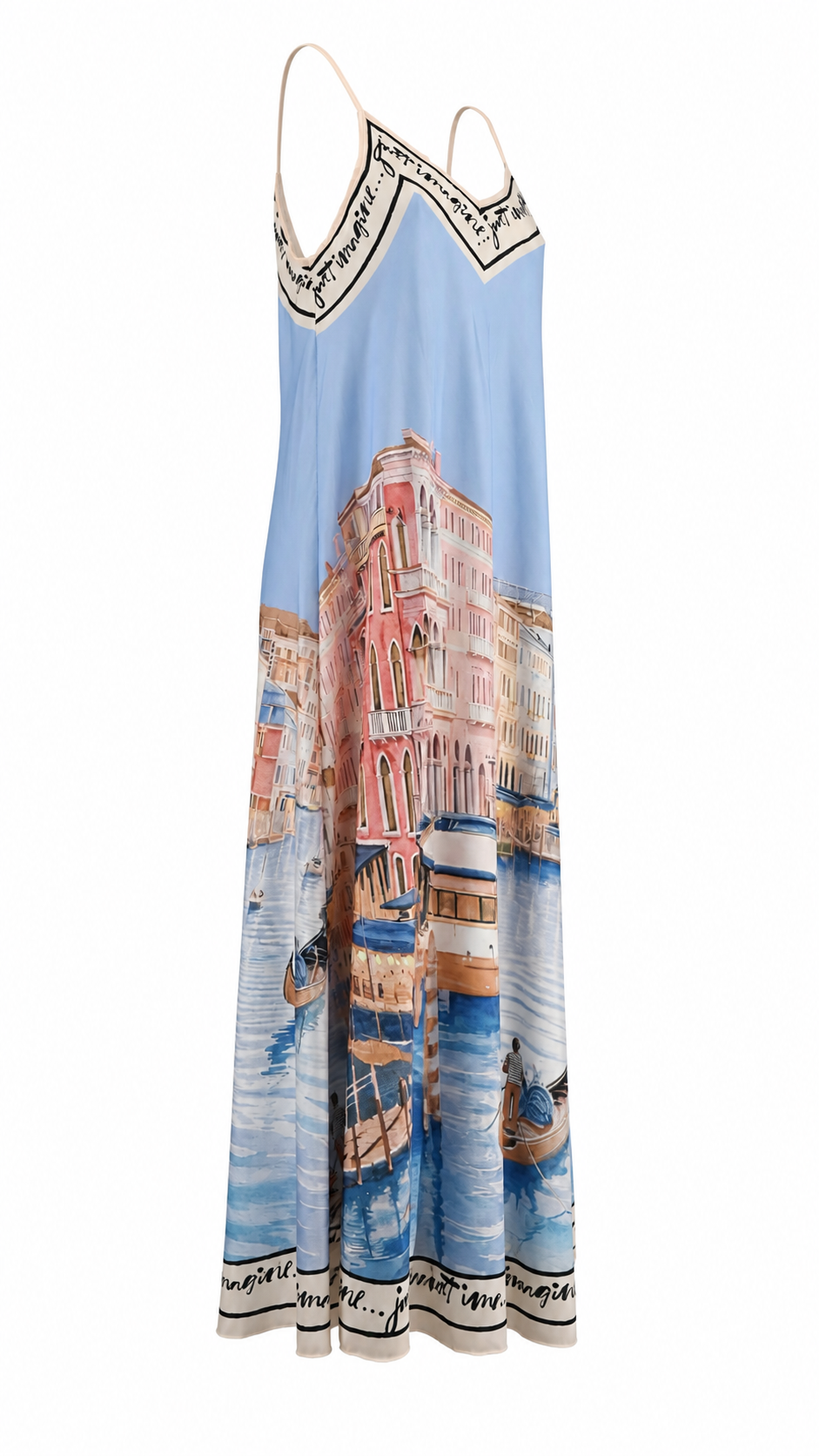 Abito lungo con stampa paesaggio veneziano