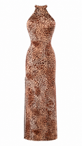 Abito lungo halter aderente con schiena racerback e spacco laterale