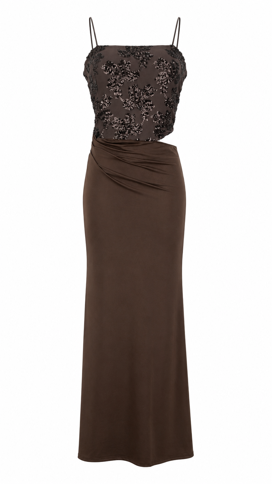 Abito lungo cut-out con corpetto in paillettes