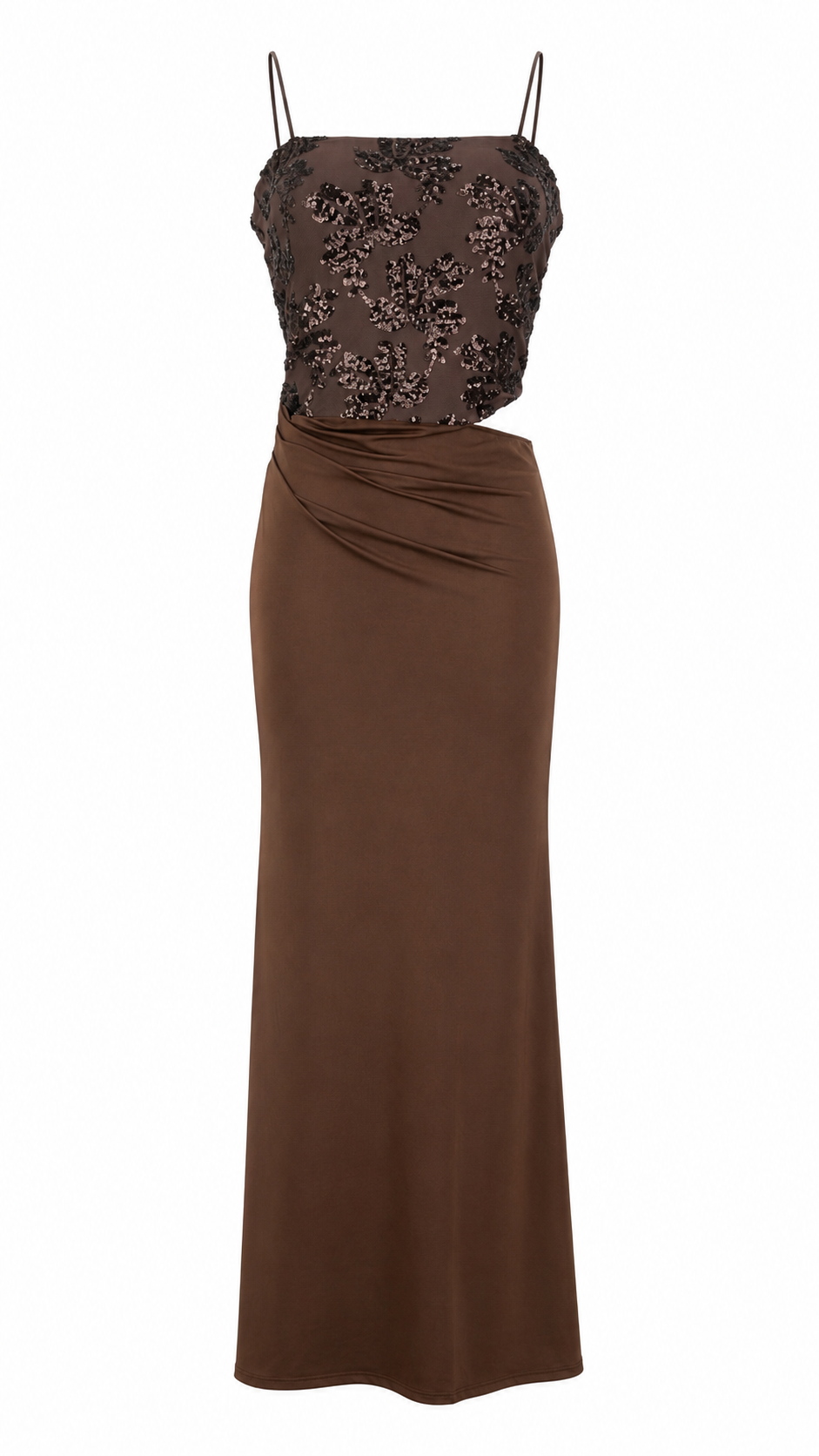 Abito lungo cut-out con corpetto in paillettes