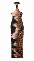 Abito lungo halter aderente con schiena racerback e spacco laterale