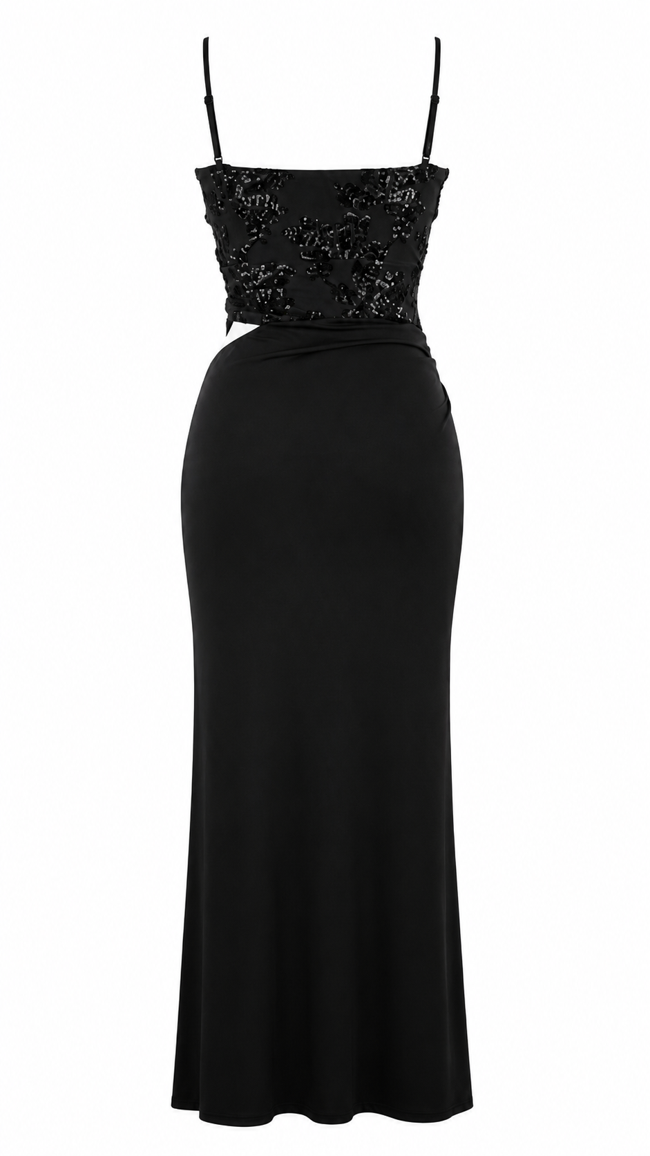Abito lungo cut-out con corpetto in paillettes