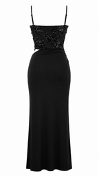 Abito lungo cut-out con corpetto in paillettes