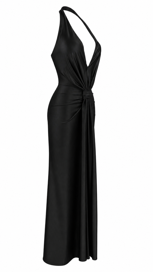Long Dress with Deep Halter Neckline