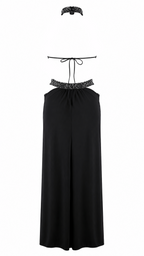 Abito lungo cut-out con collo halter e dettagli in paillettes