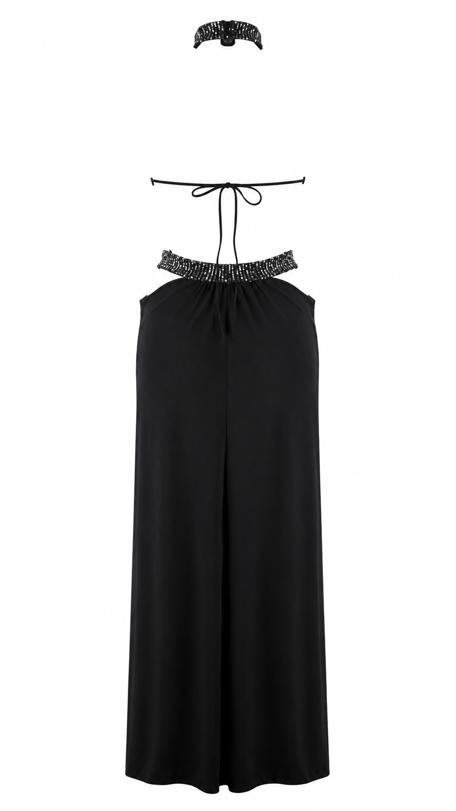 Abito lungo cut-out con collo halter e dettagli in paillettes