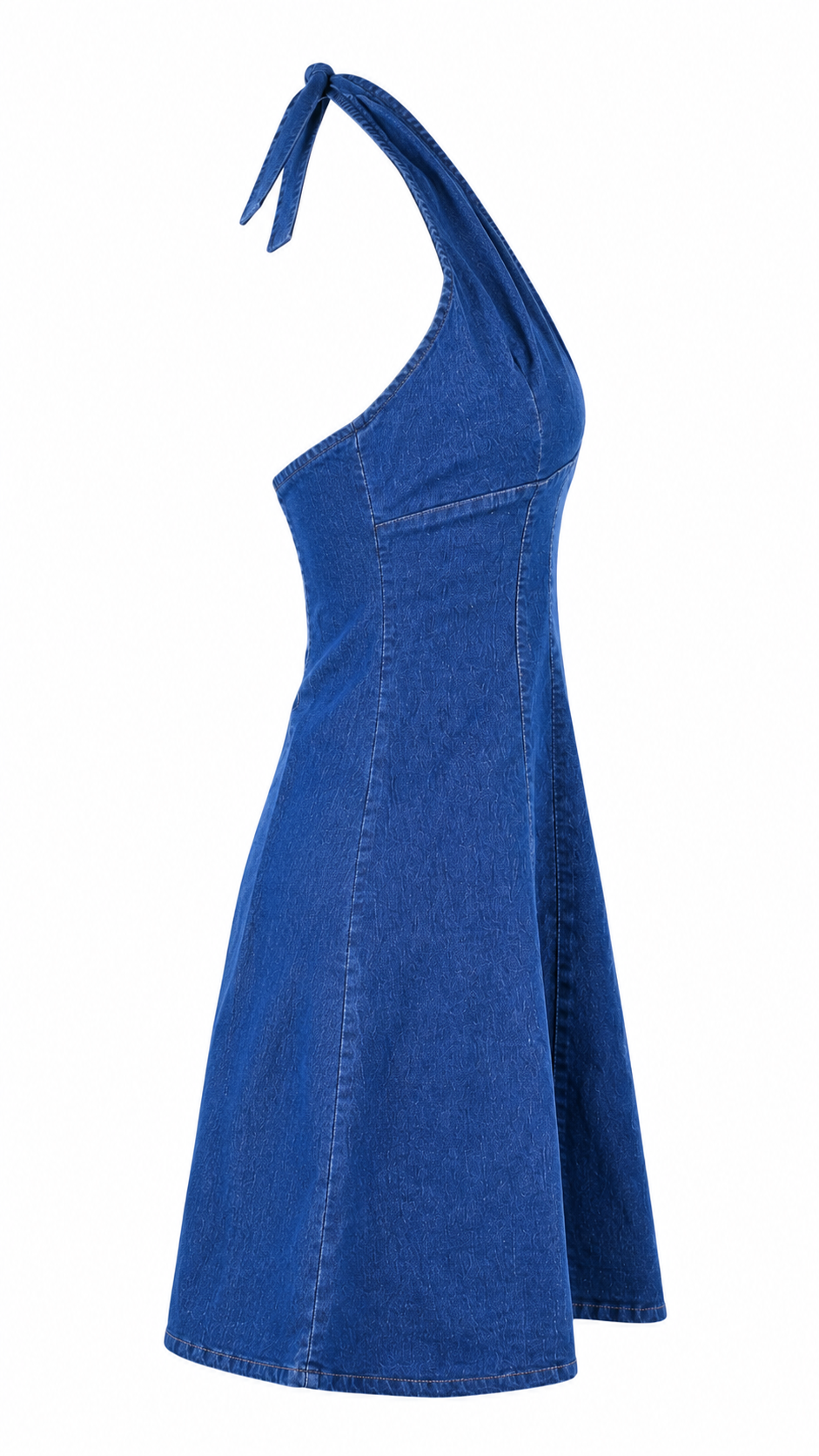 Abito mini denim blu con scollo a V