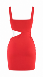 Abito mini aderente con cut-out laterale e drappeggio annodato in vita