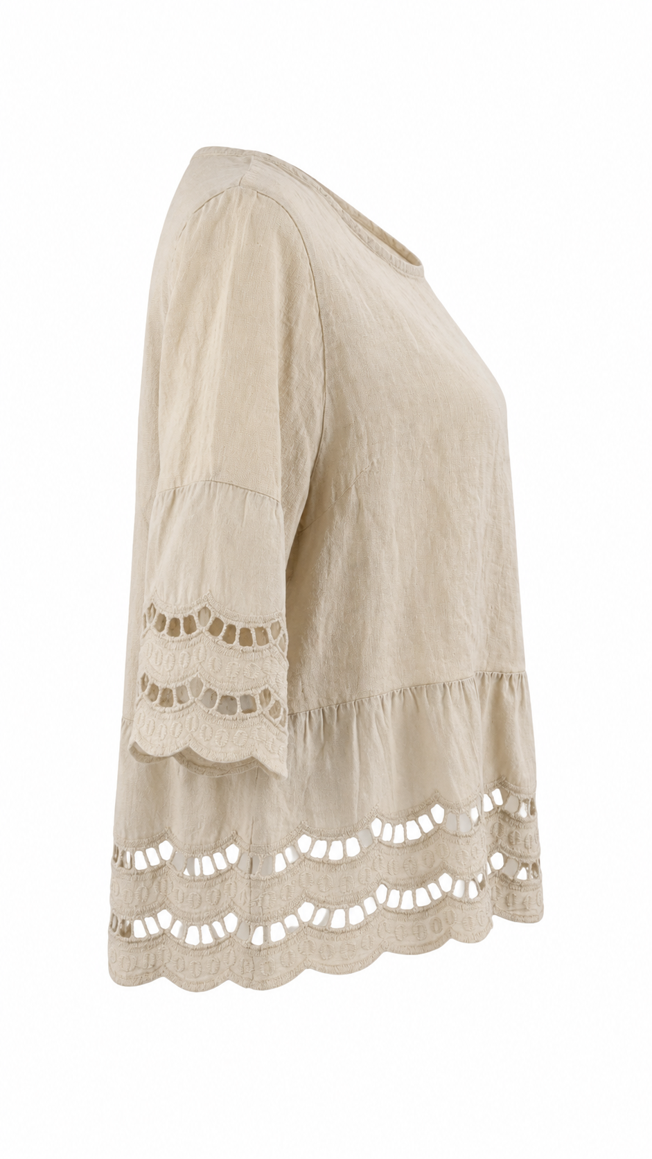 Blusa in lino corta con ricamo traforato